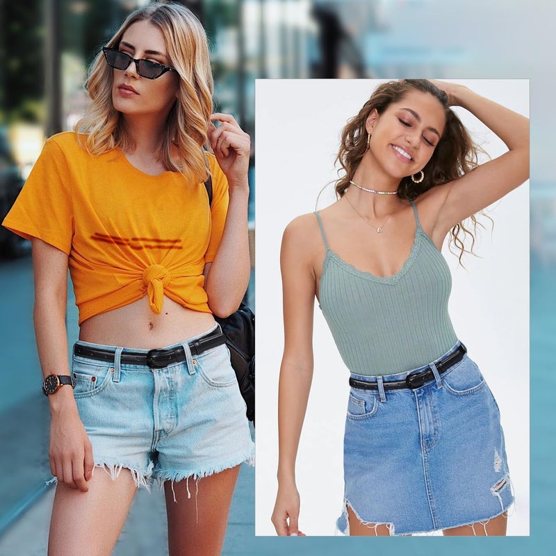 WHIPPY Women Skinny Leather Belt Thin Waist Jeans Belt for Pants in Pin Buckle Belt, Black, Pants Size 30-35 inches - Image 2